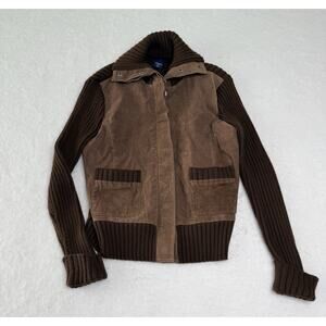 High Sierra Brown Leather Knit Wool Collared Sued Jacket Women's Size M